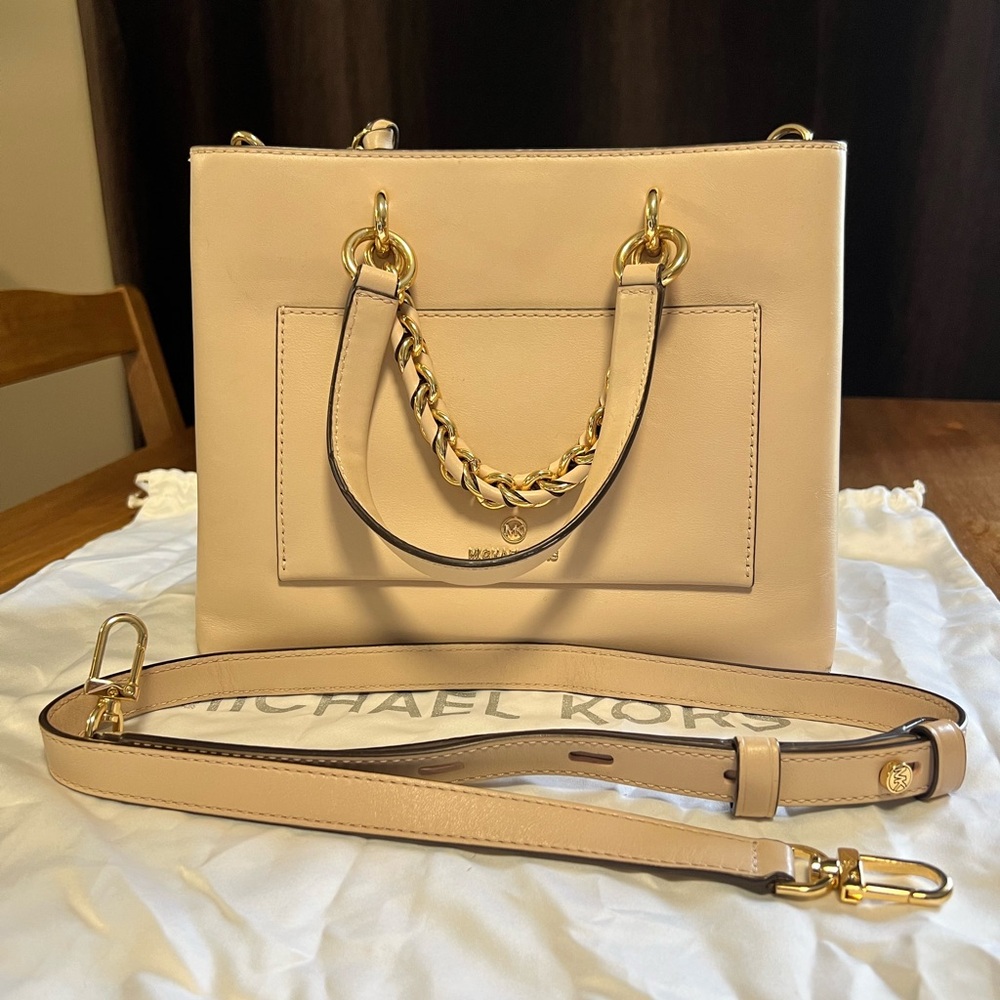 Michael Kors Pink Satchel with Gold Chain Detail